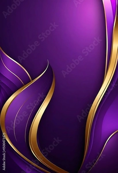 Fototapeta Elegant purple backdrop with flowing golden ribbons and subtle gradients
