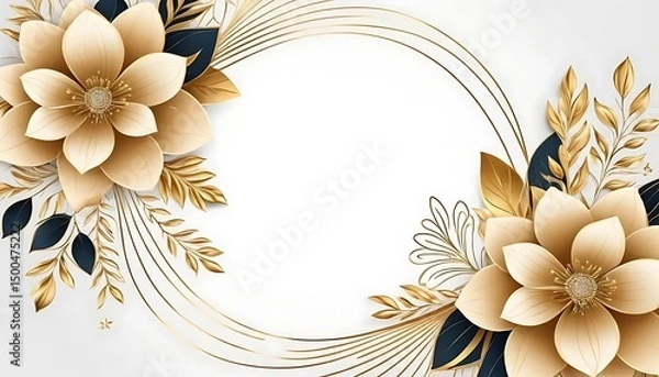 Fototapeta Opulent floral arrangement with golden accents and circular space blank