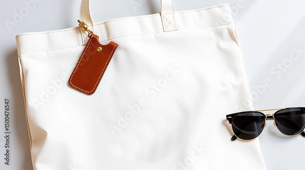 Fototapeta Summer Accessories with Tote Bag, Sunglasses, Hat, and Keychains Display