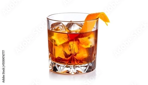Obraz Old Fashioned Cocktail with Ice, and Orange.