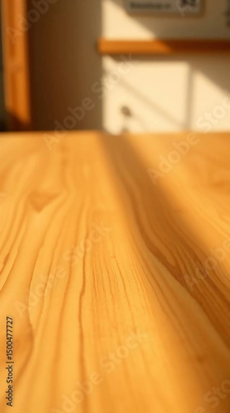 Fototapeta Smooth Wooden Table with Empty Top Space and Natural Lighting