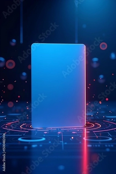 Obraz High-resolution vertical logo mockup card with central blank space, neon-lit background, and futuristic design—ideal for showcasing modern tech, AI, or startup branding