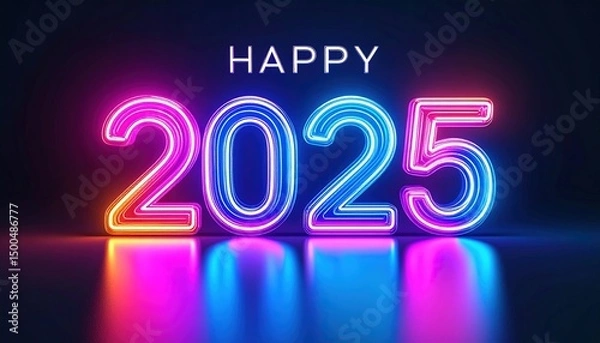Fototapeta Neon 2025 New Years Greeting.