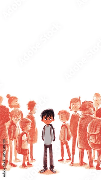 Fototapeta A child stands alone among a crowd.