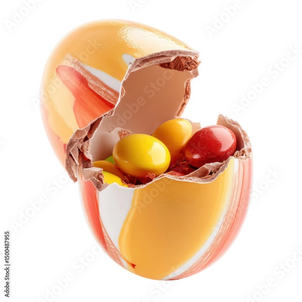 Fototapeta Colorful chocolate egg with candy inside.