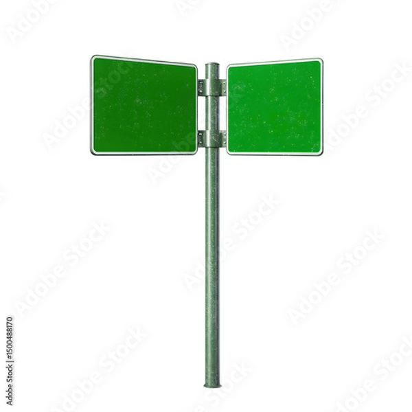 Fototapeta Blank Green Road Sign Isolated, Large White Frame Framed Roadside Signboard Perspective Copy Space, Large Empty Signage. Ai Generated Images