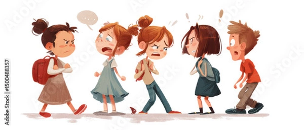 Fototapeta Children expressing various emotions in a row.