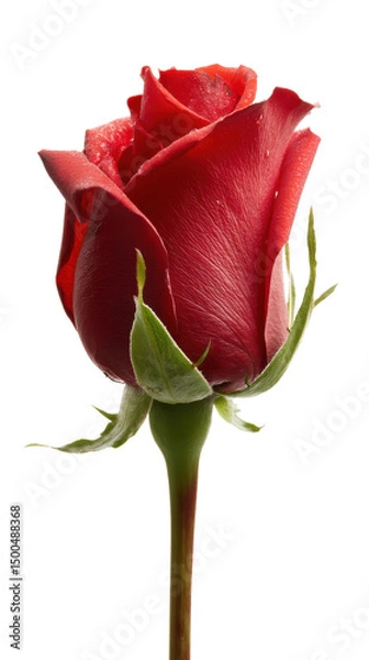 Fototapeta Beautiful red rose with delicate petals and greenery.