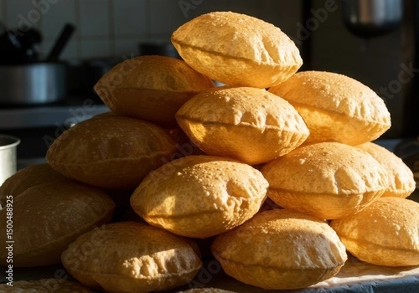 Obraz Pile of freshly made puri bread