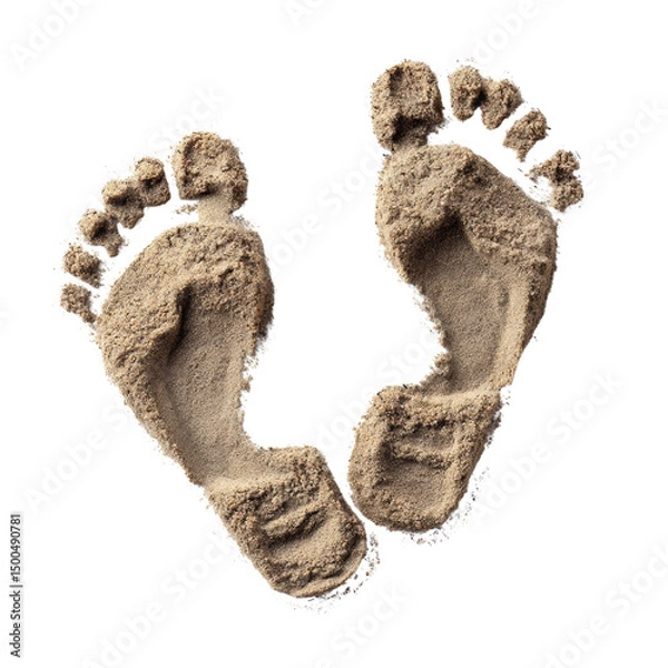Fototapeta Footprints in sandy beach captured from above.