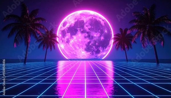 Fototapeta Retro Palm Trees  Pink Moon.