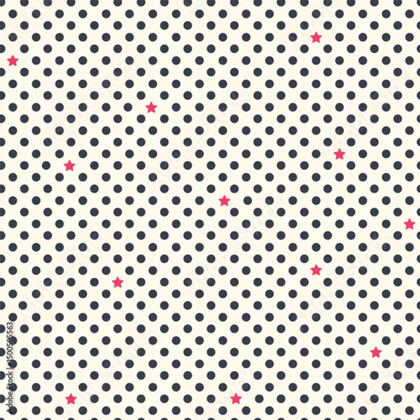 Fototapeta Vector background with polka dot and tiny stars. Fashion trendy seamless pattern. Polka dot wallpaper. Cute joyful allover print for fabric, paper, textile, kids clothes and accessories