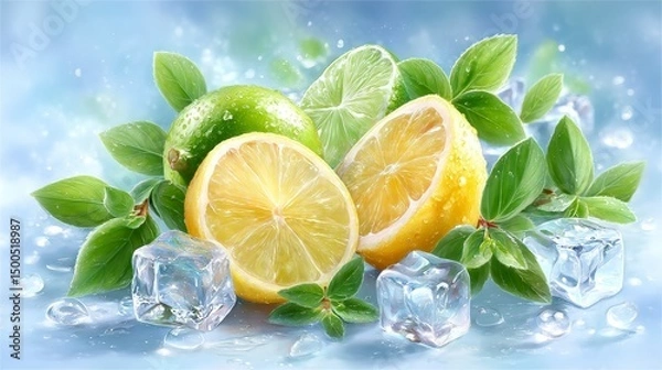 Obraz Refreshing Lemon Lime Ice Cubes Mint Leaves Summer Drinks