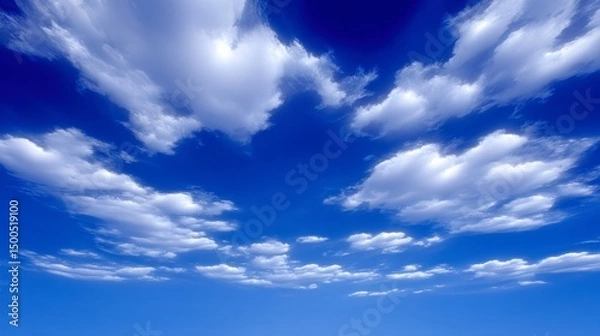 Obraz Bright Blue Sky with Fluffy White Clouds  Nature Background