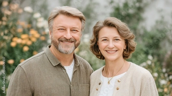 Obraz Happy Senior Couple Walking in Autumn Garden  Romantic Fall Lifestyle