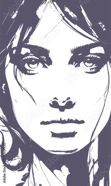 Fototapeta Young woman face front view in low key style. Elegant silhouette of a female head.