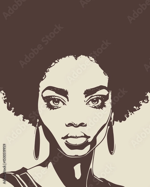 Fototapeta Young Afro American woman face front view in low key style. Elegant silhouette of a female head.