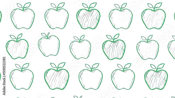 Obraz Green Apple Drawing Pattern on White Background