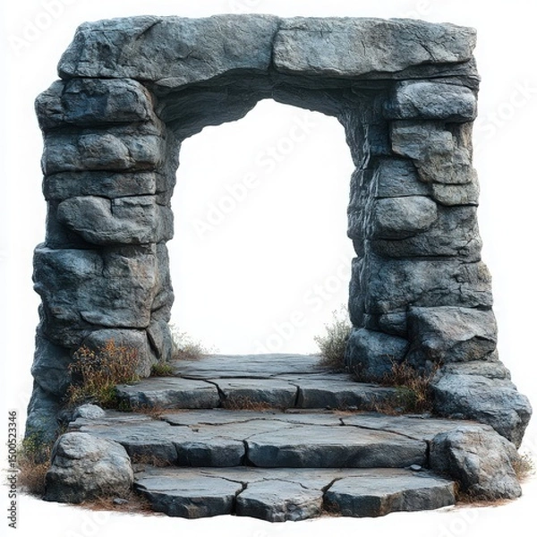 Fototapeta Weathered stone entrance with ascending steps offering a portal to another realm