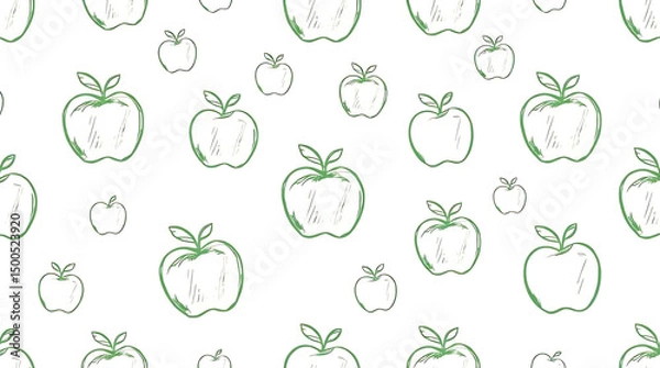 Obraz Green Apple Pattern Sketch Illustration