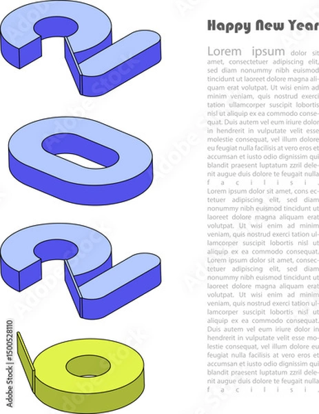 Fototapeta 2026 3d number design, Happy new year 2026 with number wall concept. modern art template for banner, calendar, greeting card, background,