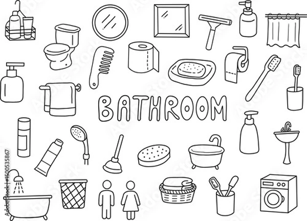 Obraz Bathroom element hand drawn outline collection