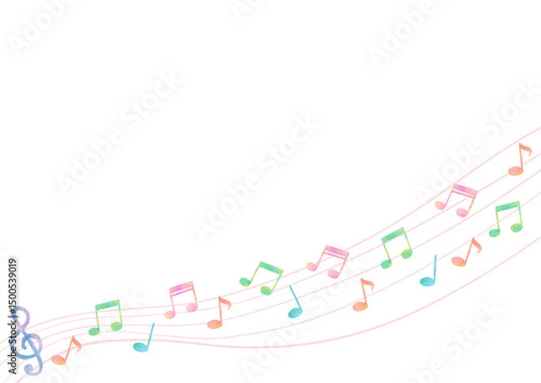 Fototapeta カラフル　音符　音楽　水彩　かわいい　イラスト　フレーム