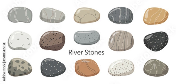 Fototapeta Collection of Twelve Smooth River Stones Various Colors and Patterns