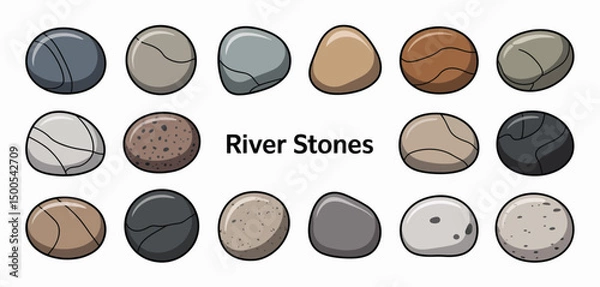 Fototapeta Collection of Cartoon River Stones Various Colors and Shapes