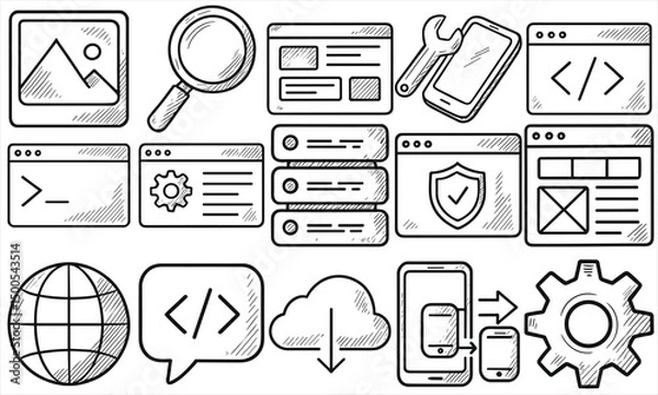 Fototapeta Hand Drawn Web Development Icons