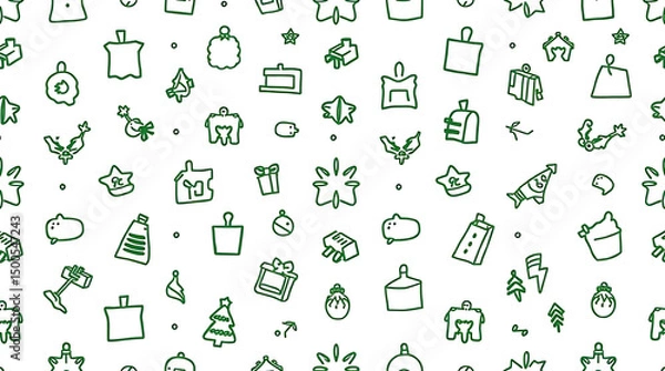 Obraz Holiday Icons Green Doodle Seamless Pattern