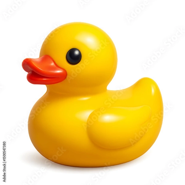 Obraz 3D render of a cute yellow rubber duck on transparent background, concept for children's toys, bath time, and playful design elements