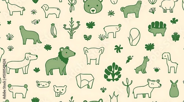 Obraz Animal and Plant Doodles Pattern