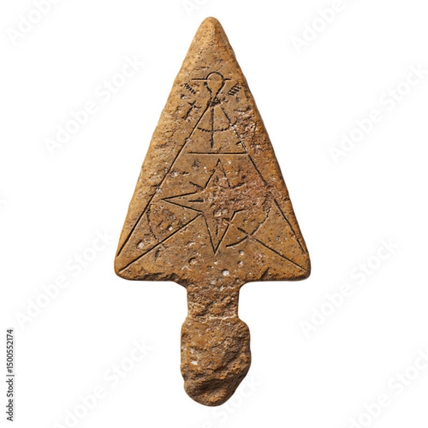Obraz A Neolithic Stone Arrow with a Tree Design Isolated on Transparent Background
