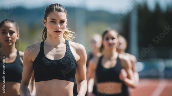 Obraz Female athletes running on track and field competition