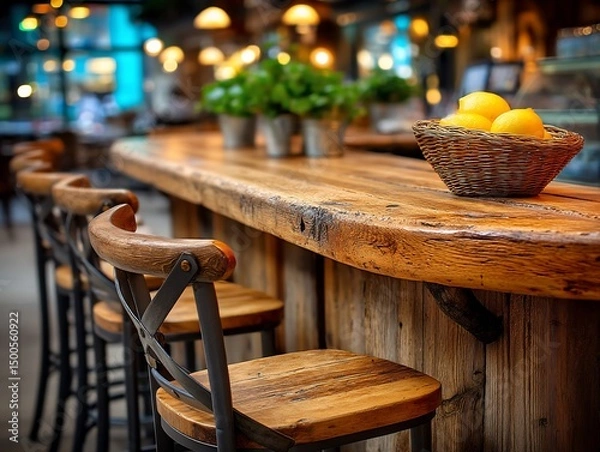Obraz Rustic bar scene with lemons and greenery