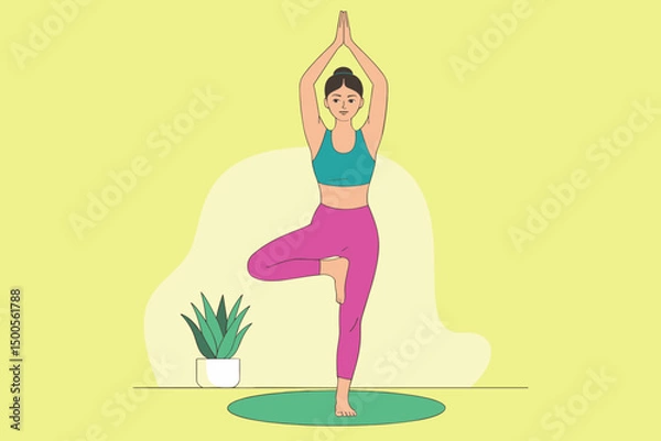 Fototapeta Practicing yoga in calm indoor setting with plants