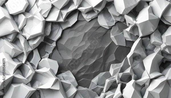Obraz Abstract Background with Interlocking White Shapes 3D Tech Render with Copy Space