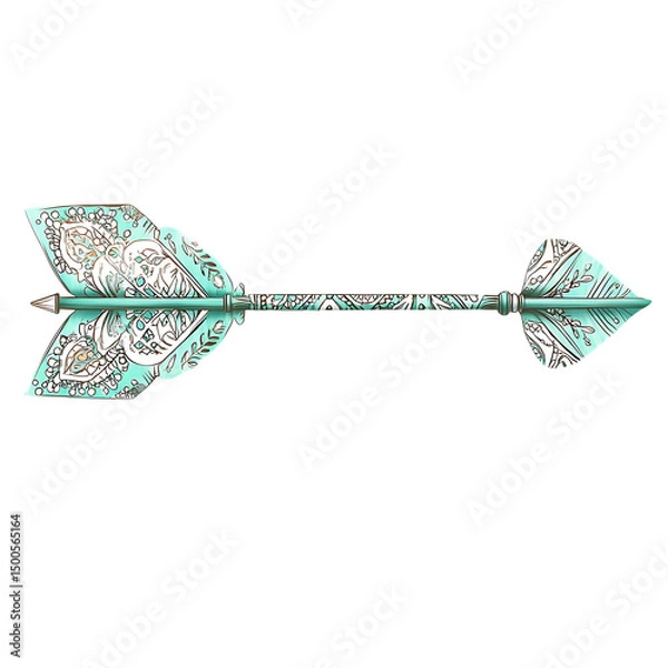 Obraz Artistic Arrow with Intricate Delicate Patterns in Turquoise Isolated on Transparent Background