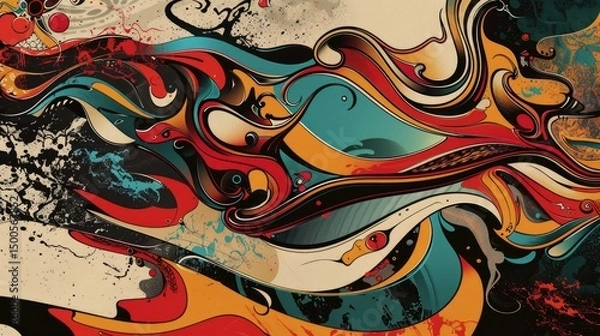 Fototapeta Abstract colorful design featuring fluid shapes and dynamic lines.