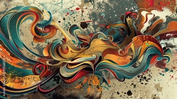 Fototapeta Abstract colorful design featuring swirling patterns and textures.
