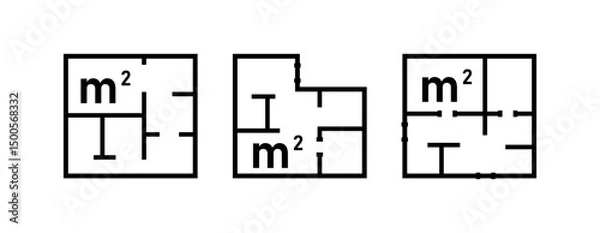 Fototapeta Floor Plan with Square Meter Icon Vector – Metric Area Measurement Symbol for Real Estate, Interior Design & Architectural Diagrams