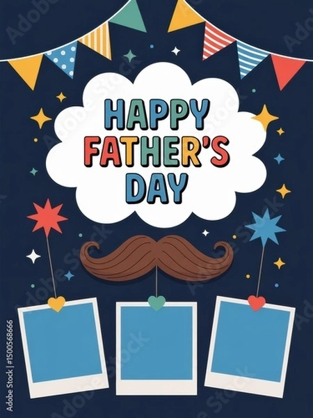 Obraz Father's Day Card Design With Mustache Flags And Empty Photo Frames For Mockup