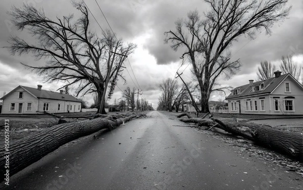 Obraz Storms aftermath downed trees quiet street
