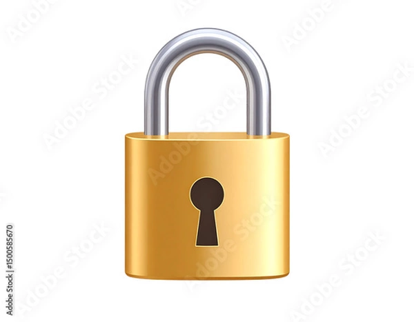 Fototapeta 3D Vector Gold Padlock Modern Security Icon, Isolated on White