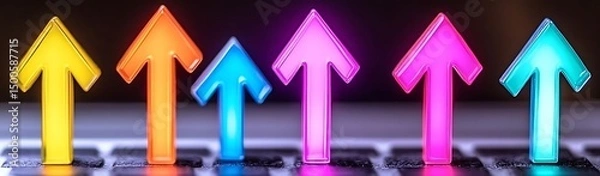 Obraz Colorful arrows rising on keyboard, growth