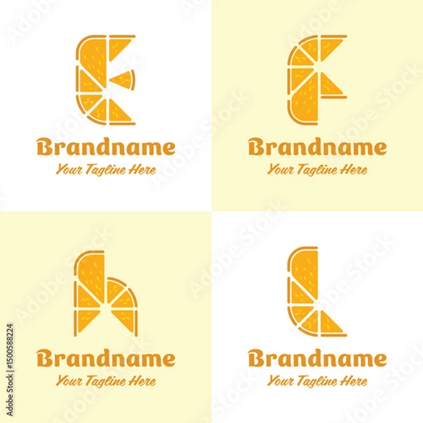 Fototapeta Letter E F H L Orange Logo, symbolizing freshness, fun, and creativity