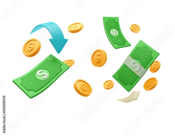 Fototapeta 3D Vector Illustration Dynamic Money Transaction Concept