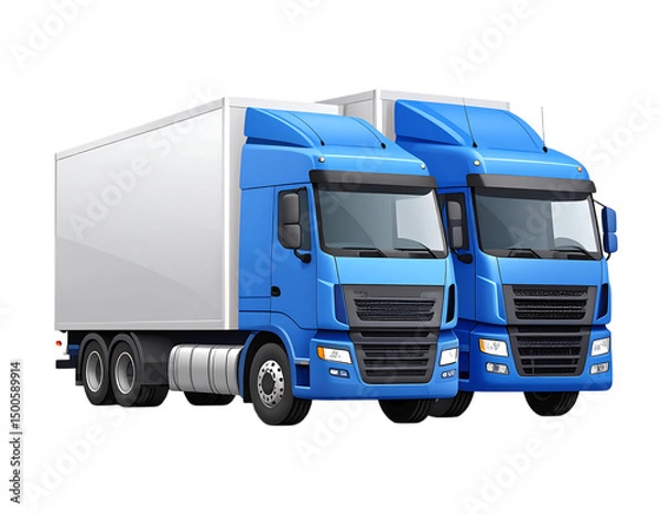 Obraz Modern Blue Delivery Trucks 3D Vector Illustration of Two Box Trucks