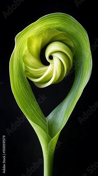 Obraz Spiral leaf, nature, close-up, dark background, botanical art
